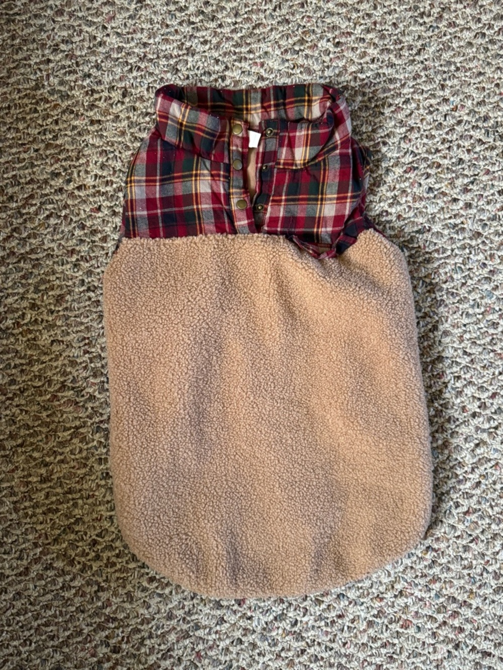 Plaid & Sherpa Pet Vest - Red Plaid with Tan Sherpa